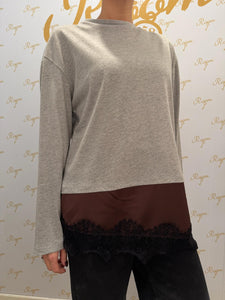 MAGLIA GRIGIA CON PIZZO MORO TENSIONE IN