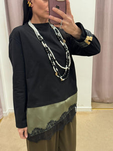 MAGLIA NERA CON PIZZO TENSIONE IN