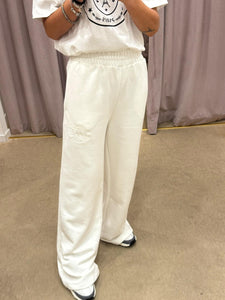 PANTALONE BIANCO IN FELPA CON RICAMO LOGO GAELLE