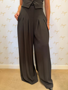 PANTALONE A PALAZZO DARK COFFEE CON CINTURA IMPERIAL
