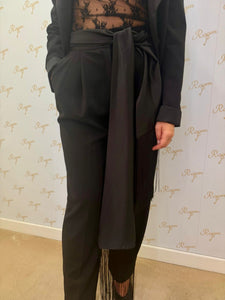 PANTALONE NERO A VITA ALTA CON FRANGE IMPERIAL