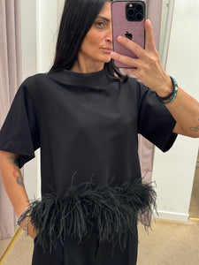 T-SHIRT NERA CON PIUME IMPERIAL